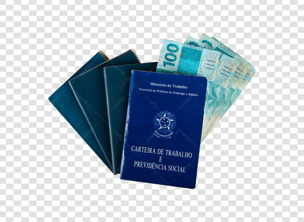 Carteira de Trabalho e Notas de 100 Reais PNG com fundo transparente