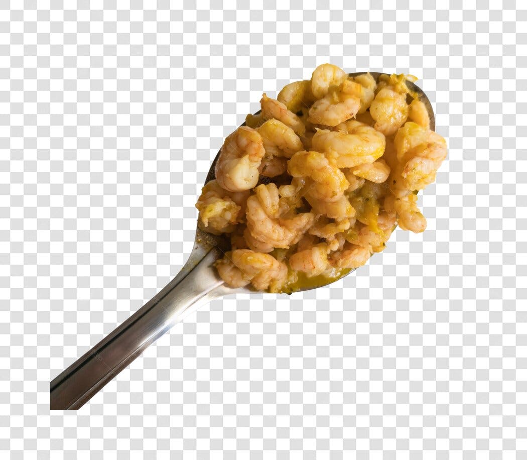 Imagem de Camarão Cozido em Colher Metálica PNG com fundo transparente