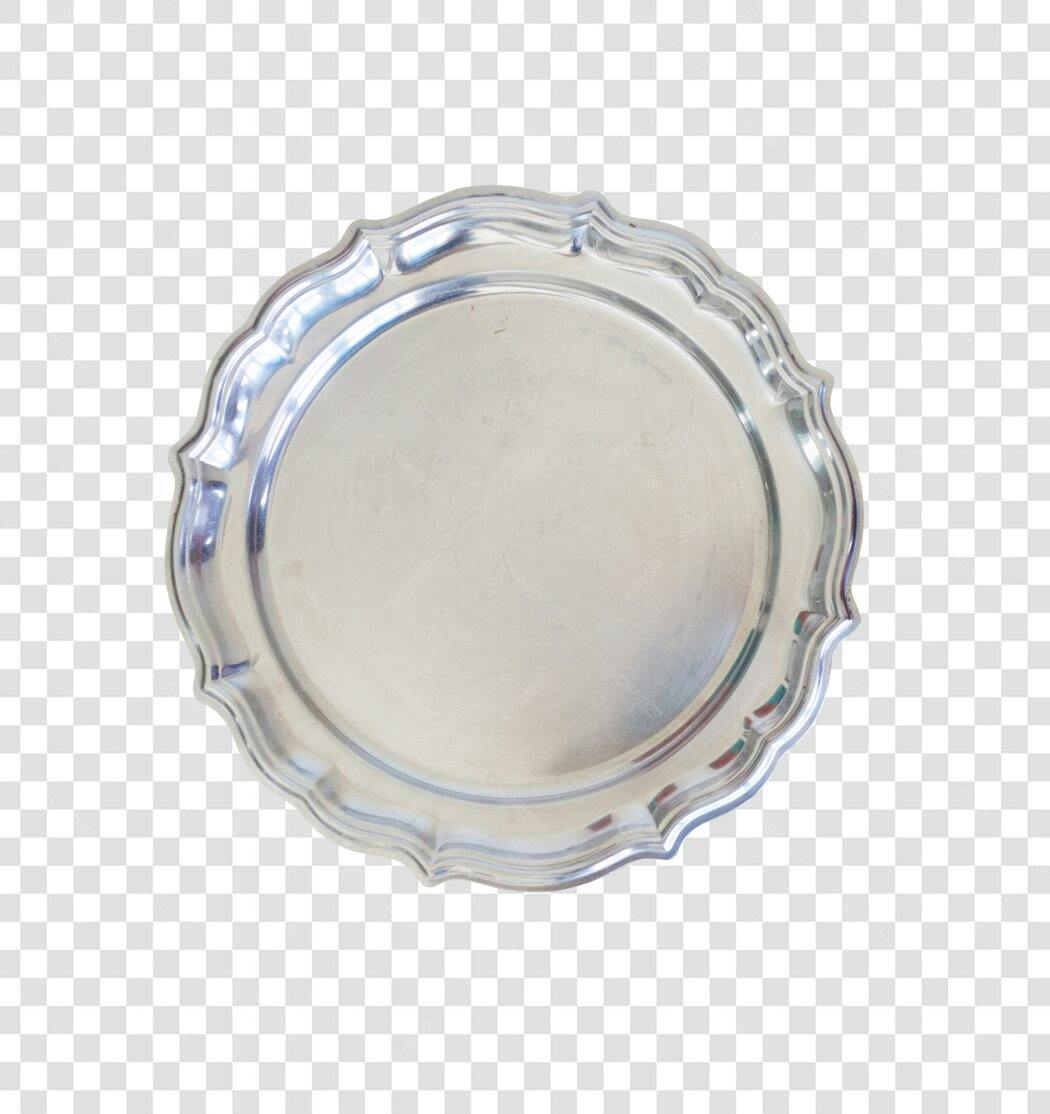 Bandeja prateada decorativa com borda ondulada PNG com fundo transparente