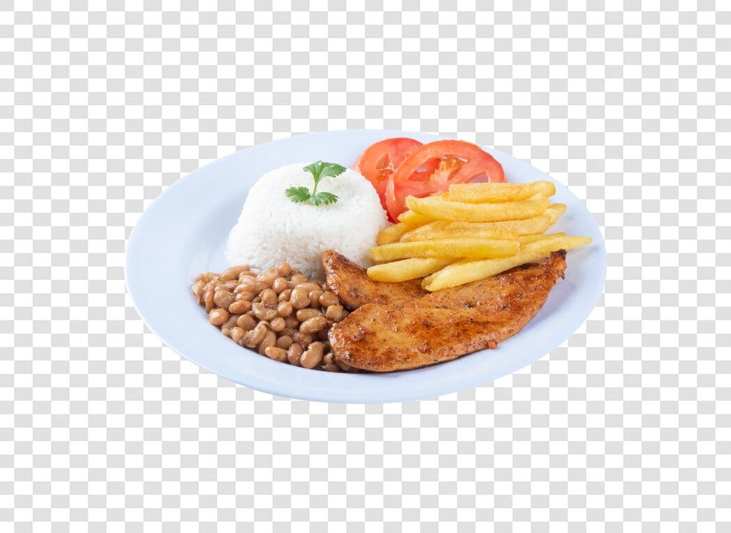 Prato de Comida Tradicional Brasileira com Frango Batata Frita PNG com fundo transparente