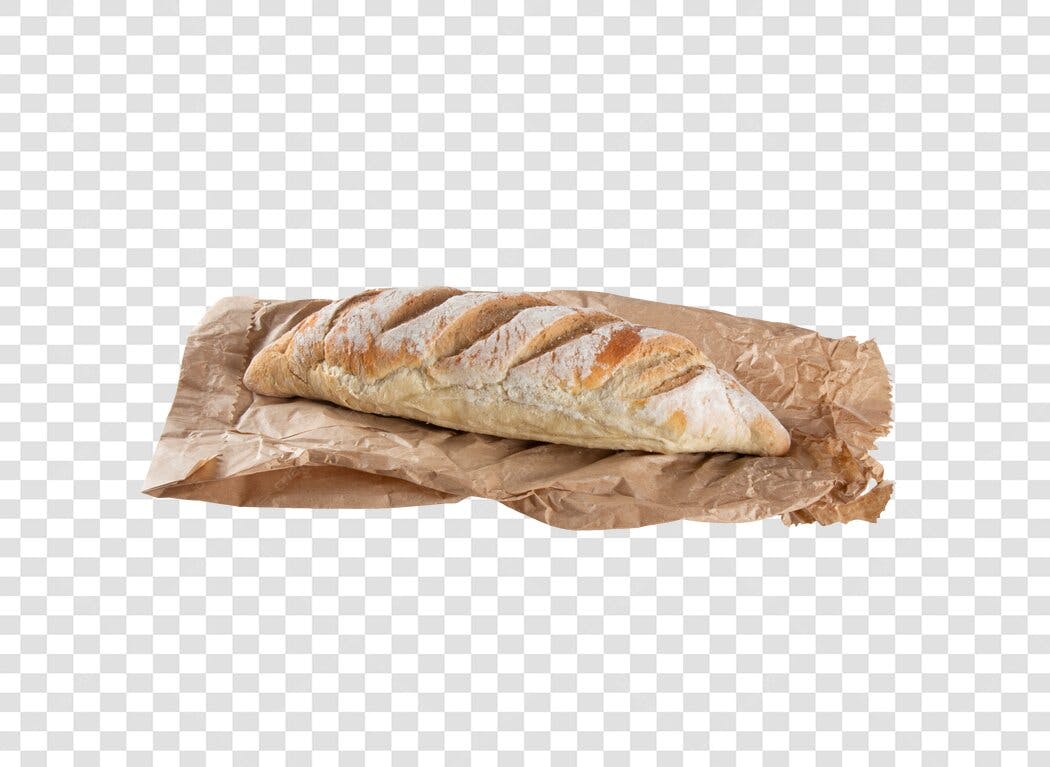 Item para Supermercado Pão Baguete Fresco em Papel Marrom PNG com fundo transparente