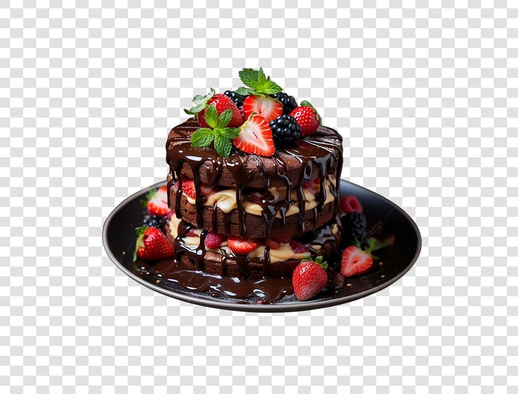Bolo de Chocolate com Frutas Vermelhas para Aniversário PNG com fundo transparente