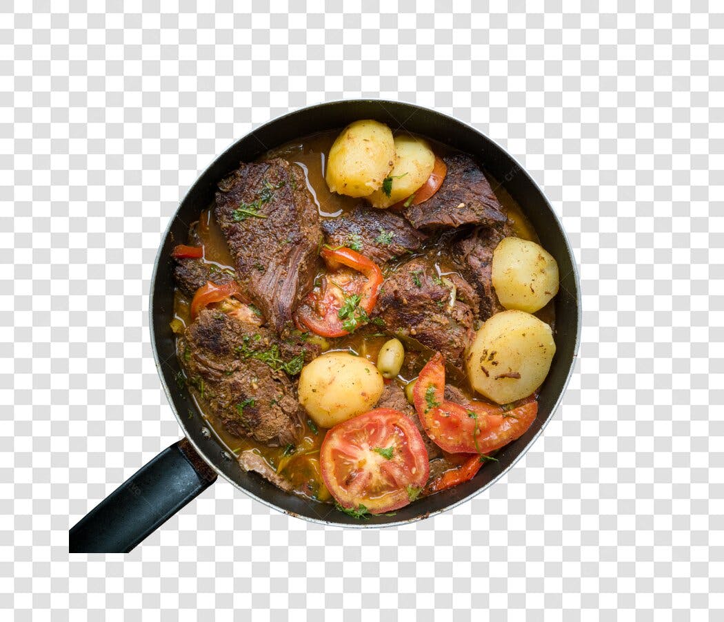 Prato de Carne Cozida com Batatas e Tomates para Receita PNG com fundo transparente