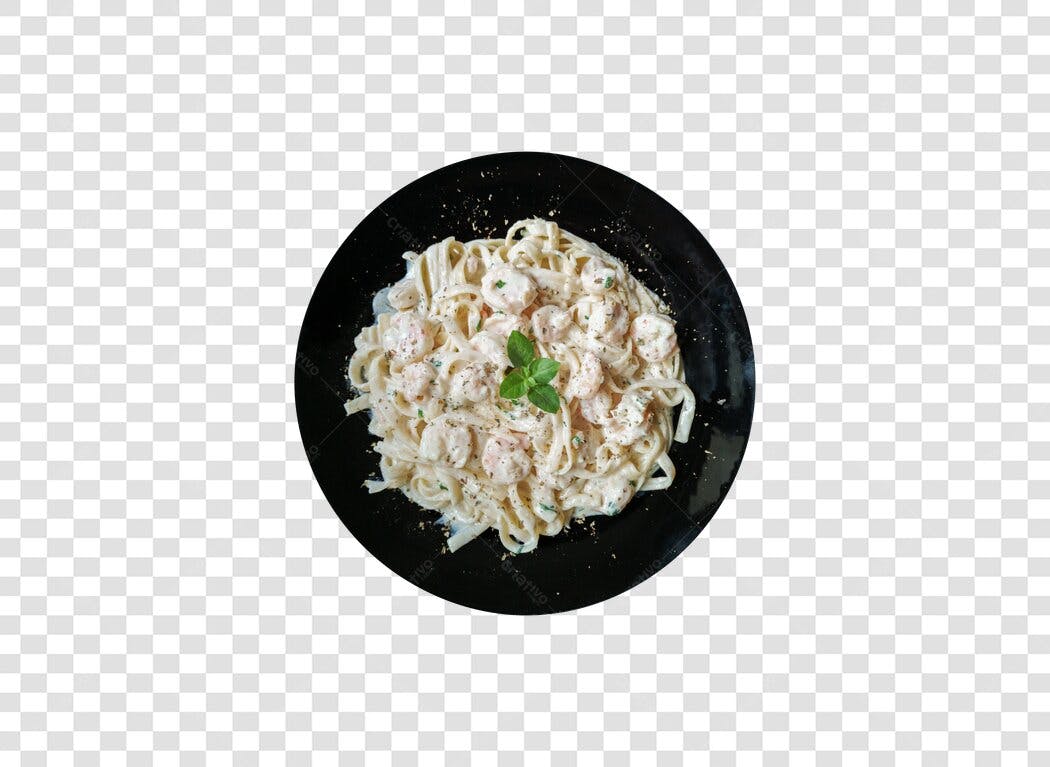 Foto de Prato de Fettuccine com Camarão Molho Branco e Manjericão PNG com fundo transparente