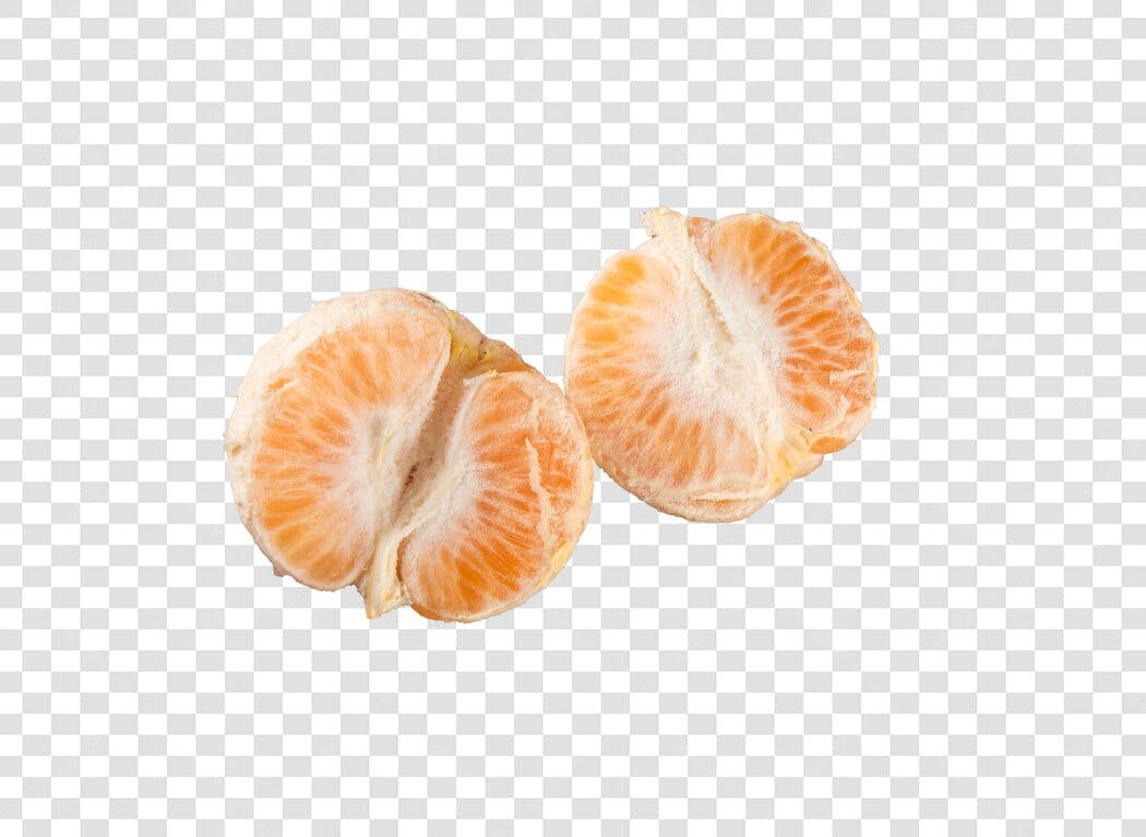 Elemento gráfico gomos de tangerina descascada laranja e branco PNG com fundo transparente