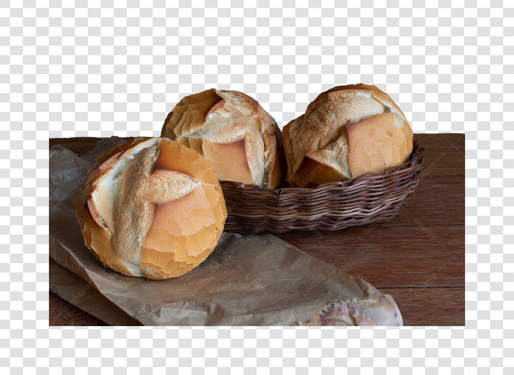 Alimento Pães Franceses Frescos em Cesta Rústica PNG com fundo transparente