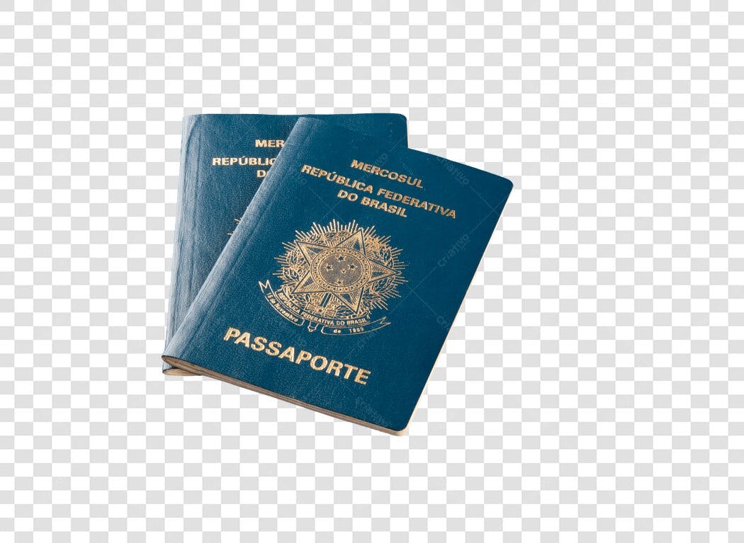 Passaportes Brasileiros Azul e Dourado para Viagem PNG com fundo transparente
