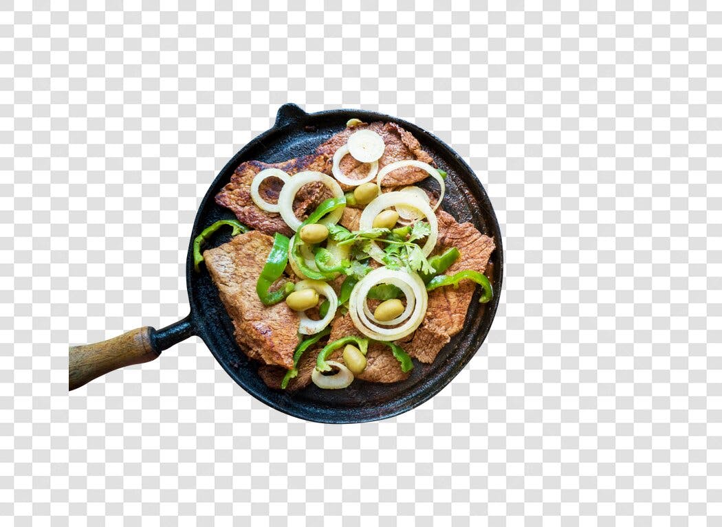 Prato de Carne Grelhada com Cebola Pimentão PNG com fundo transparente