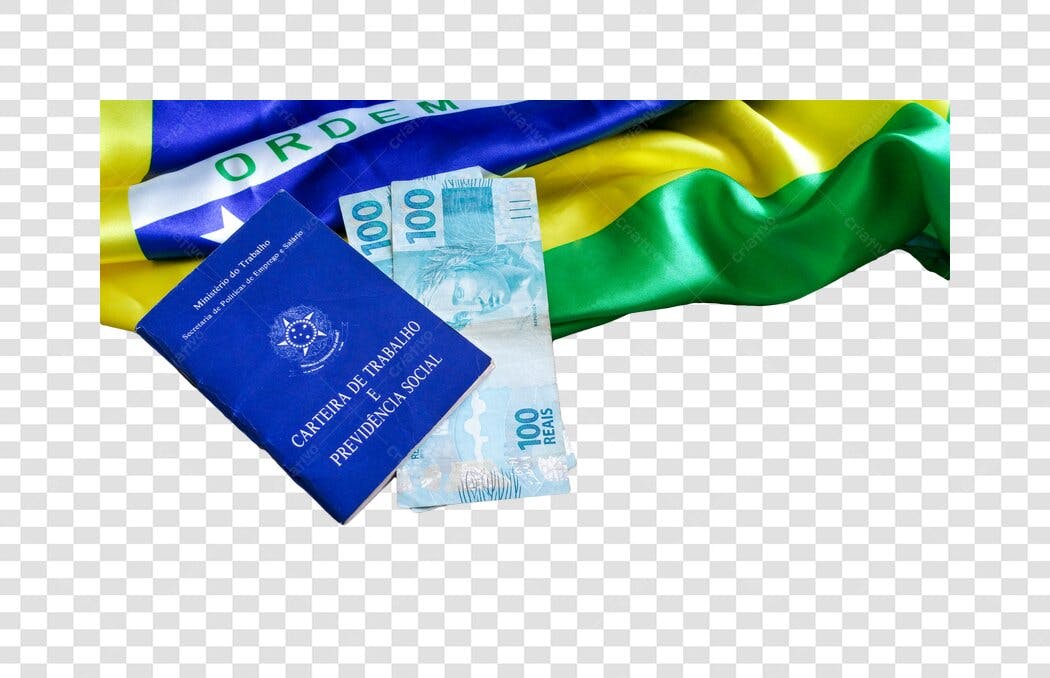 Conceito Dia do Trabalho Brasil CTPS Notas Reais PNG com fundo transparente