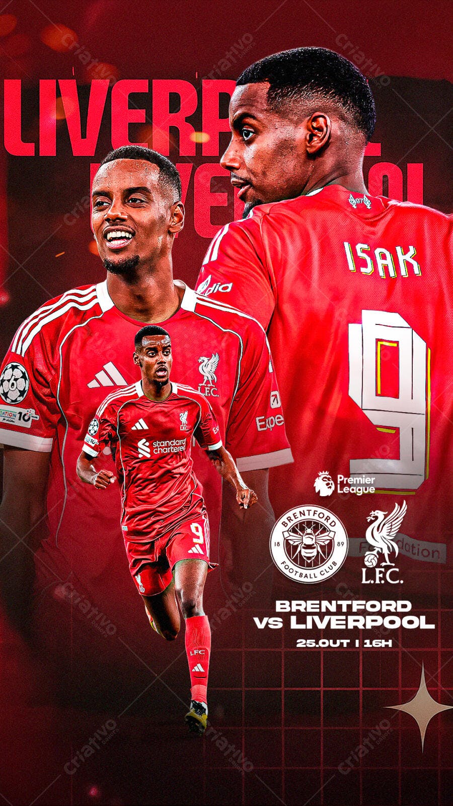 Flyer de Futebol para Jogo Brentford vs Liverpool PSD Editável