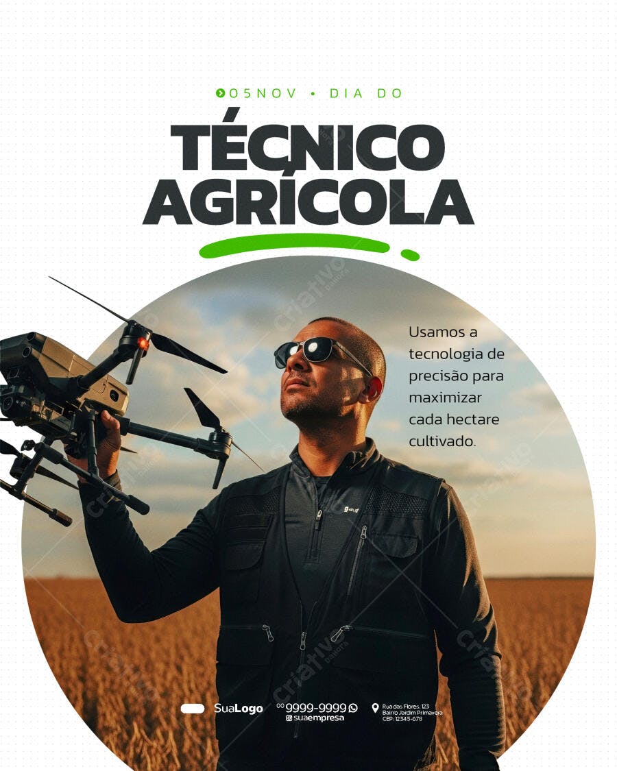 Flyer Dia do Técnico Agrícola com Drone PSD Editável