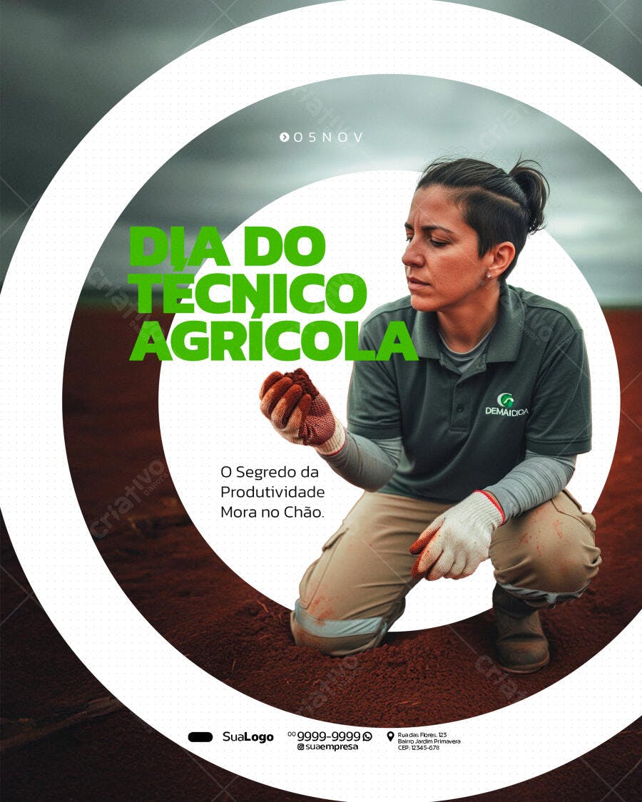 Flyer Dia do Técnico Agrícola Mulher Agrônoma na Terra Psd Editável