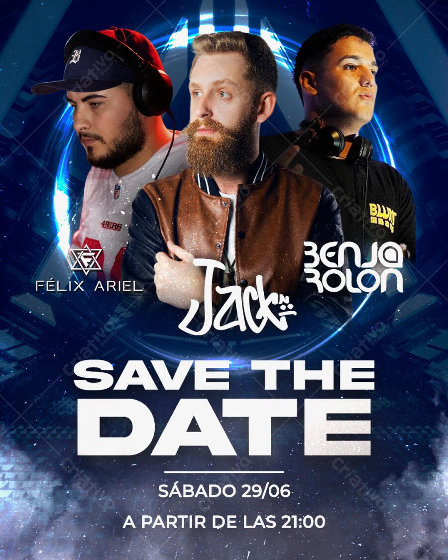 Flyer Save The Date para Festa de DJs PSD Editável