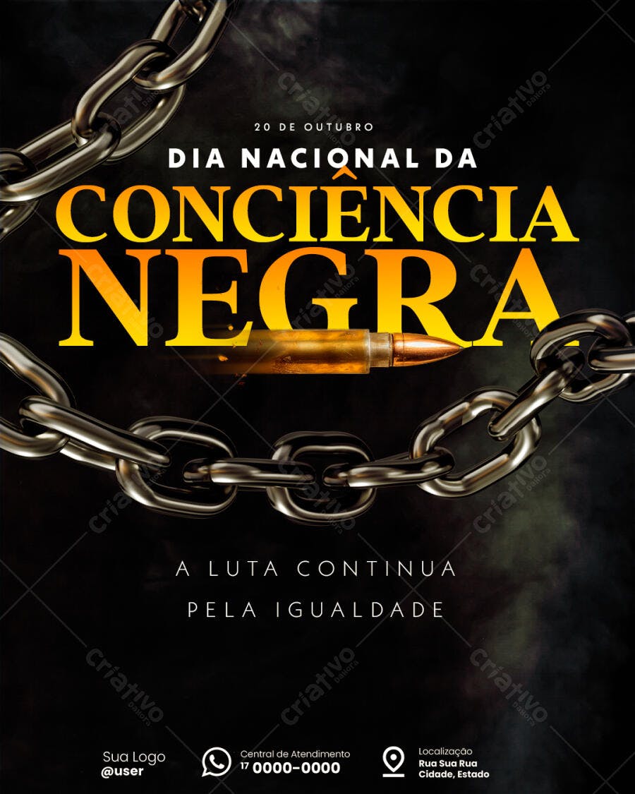 Flyer Consciência Negra Correntes e Bala PSD Editável