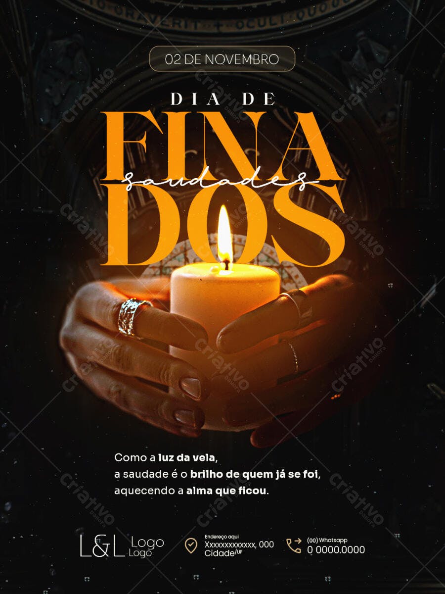 Flyer Dia de Finados com Vela e Mãos PSD Editável