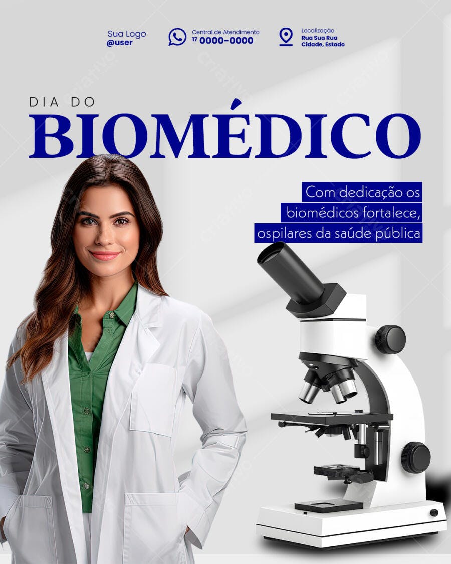 Flyer Dia do Biomédico Profissional Saúde com Microscópio Psd Editável