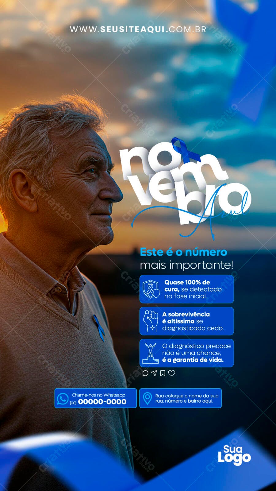 Post Novembro Azul Conscientização Câncer de Próstata PSD Editável