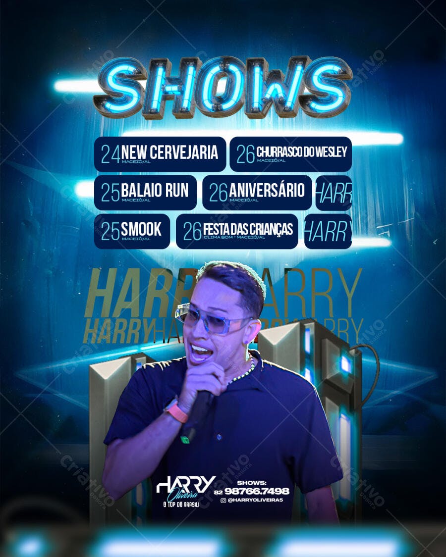 Flyer de Shows com Cantor Harry Oliveira PSD Editável