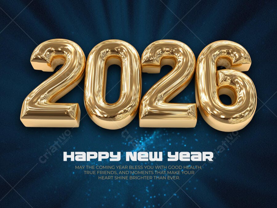 Gráfico Ano Novo 2026 Dourado PSD Editável