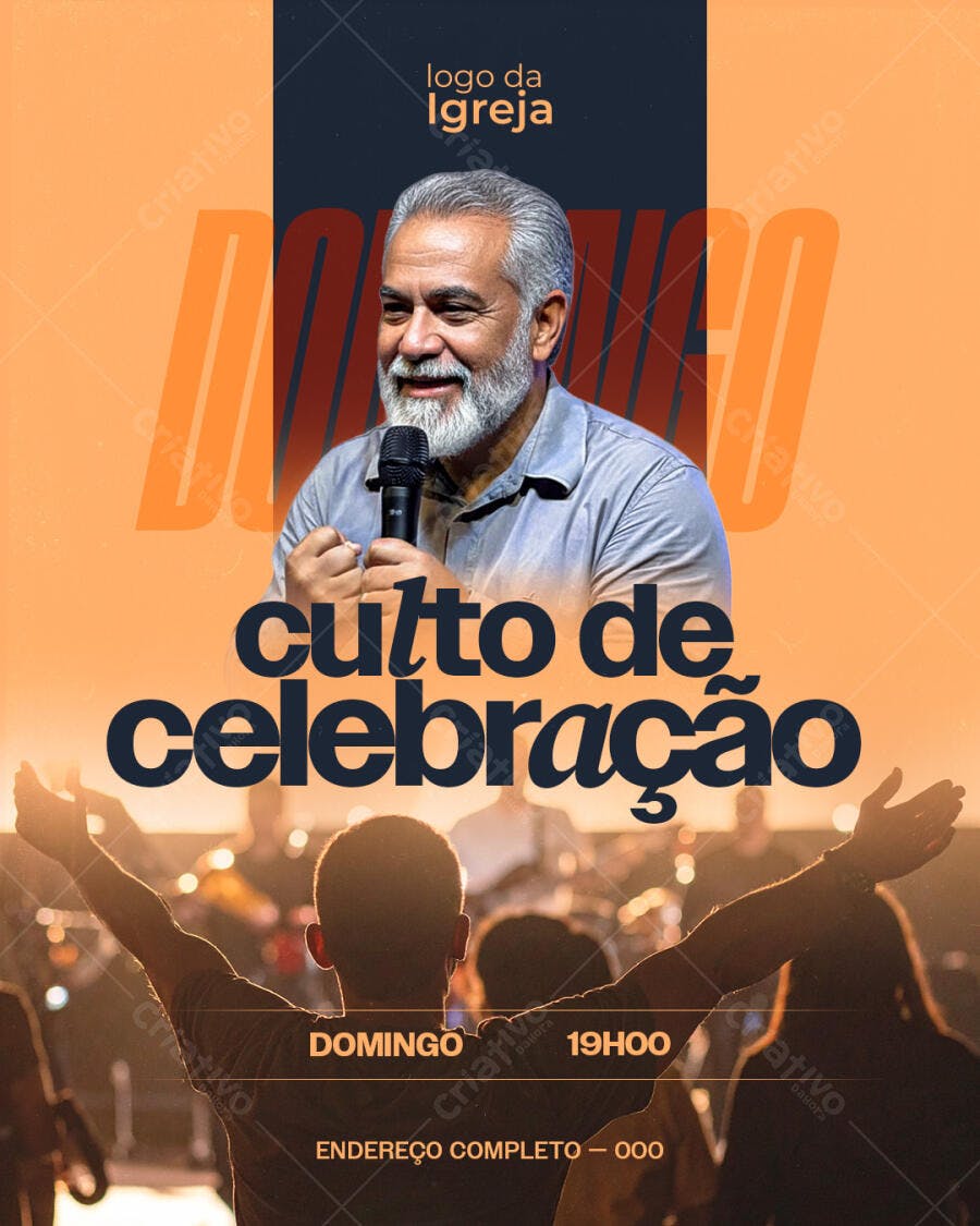 Flyer para Culto de Celebração PSD Editável