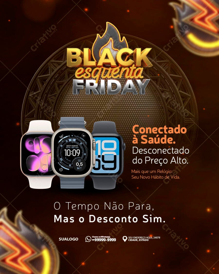 Flyer Black Esquenta Friday Smartwatch Dourado e Cinza PSD Editável