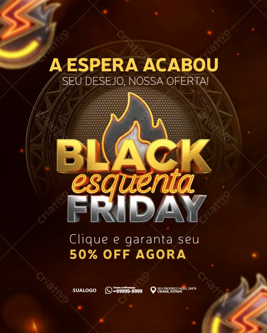 Flyer Luxuoso Black Friday Esquenta 50 OFF Dourado PSD Editável
