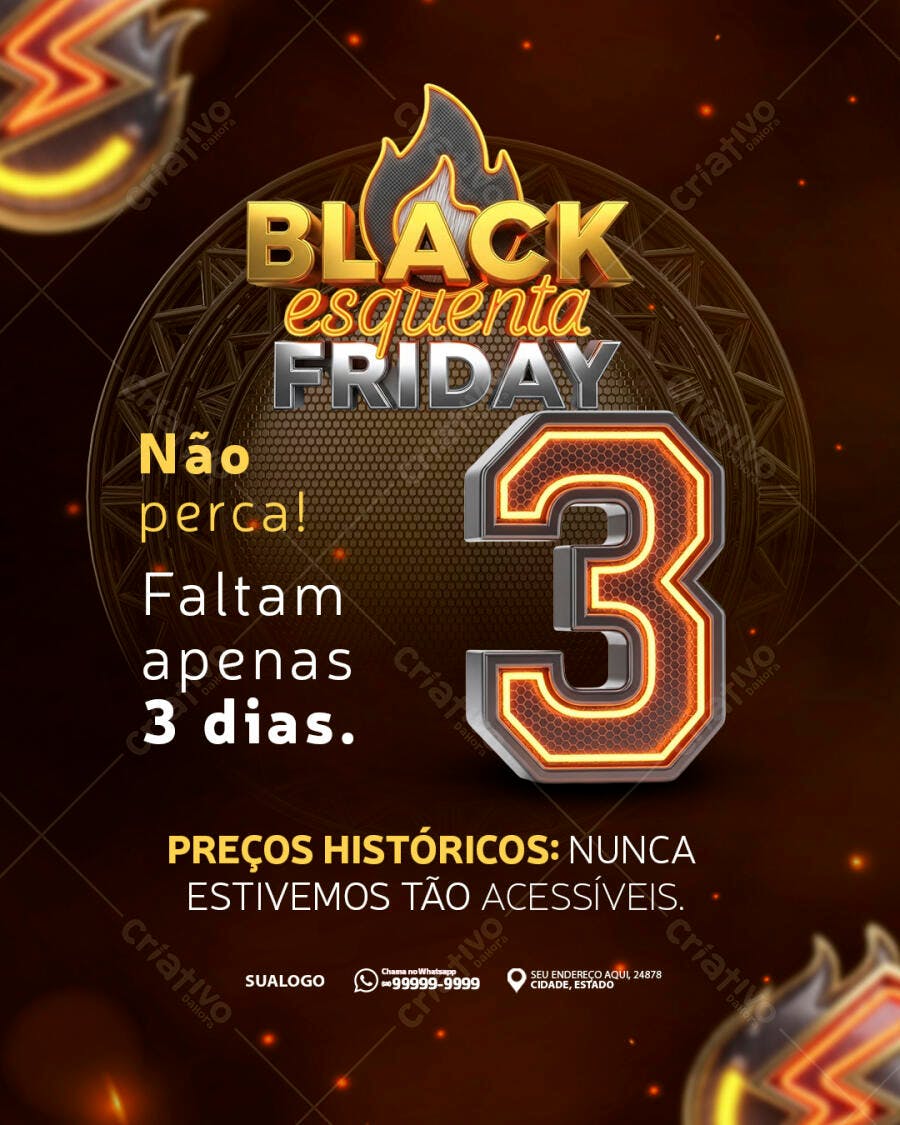 Flyer para Black Esquenta Friday Contagem Regressiva 3 Dias PSD Editável