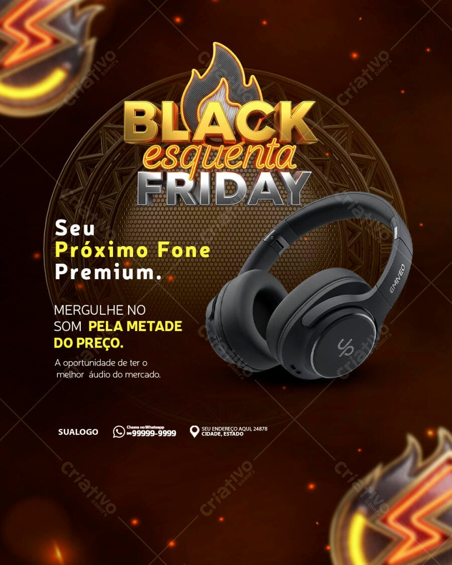 Flyer Esquenta Black Friday Fone Premium PSD Editável