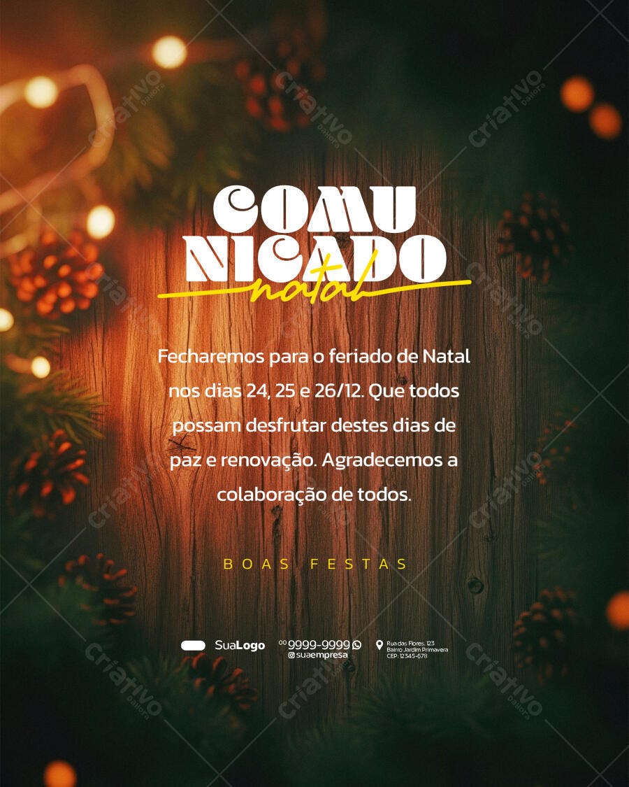 Flyer Comunicado Natal Fechamento Feriado PSD Editável