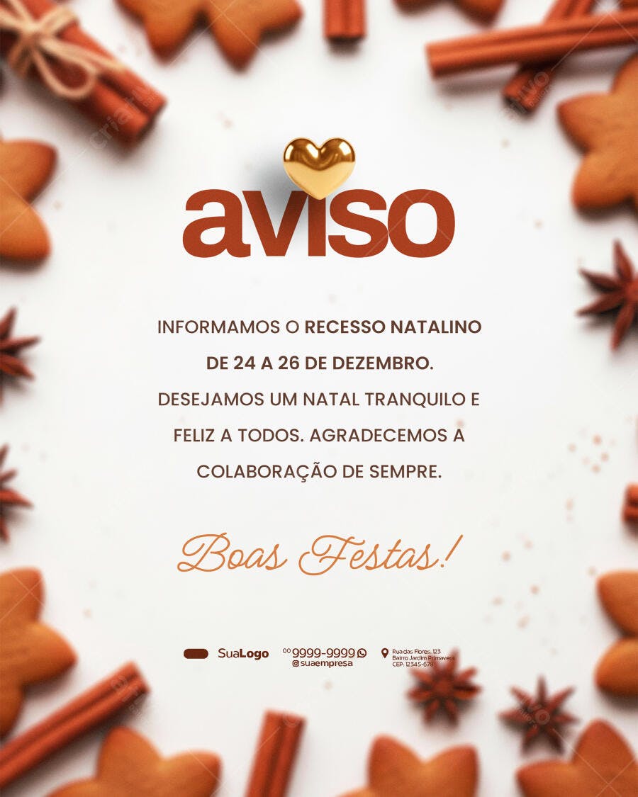 Flyer para Aviso de Recesso Natalino Psd Editável