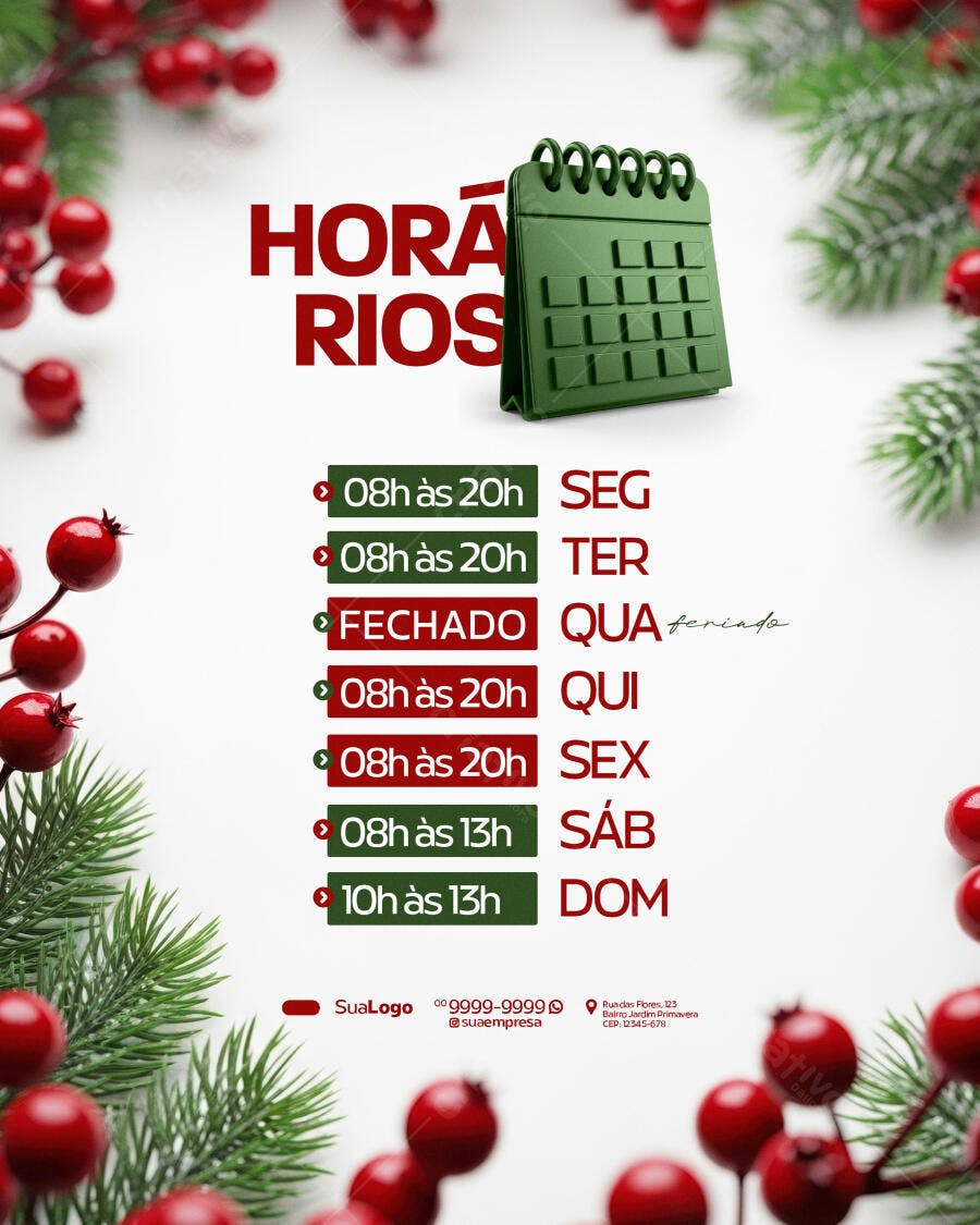 Flyer Horários de Funcionamento Natalino PSD Editável