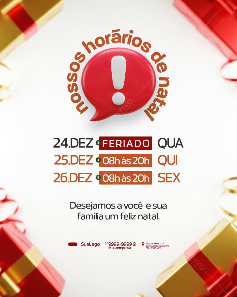 Flyer Horários de Natal para Empresas Psd Editável