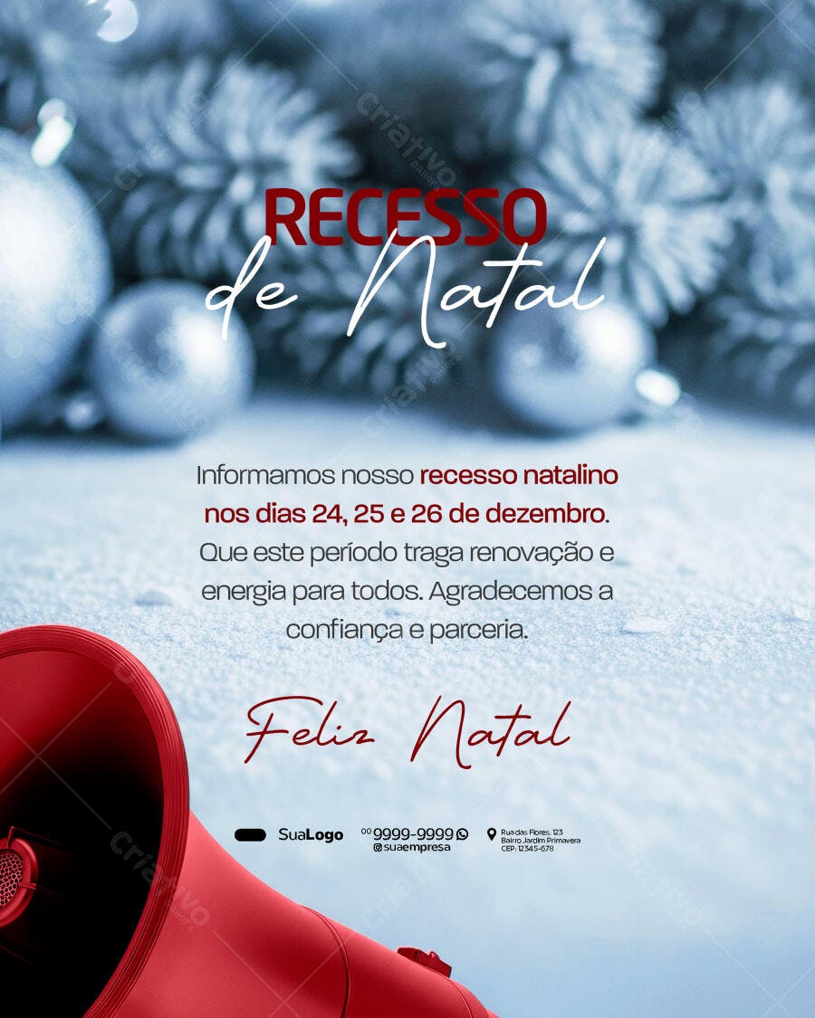 Flyer Recesso de Natal com Megafone Vermelho PSD Editável