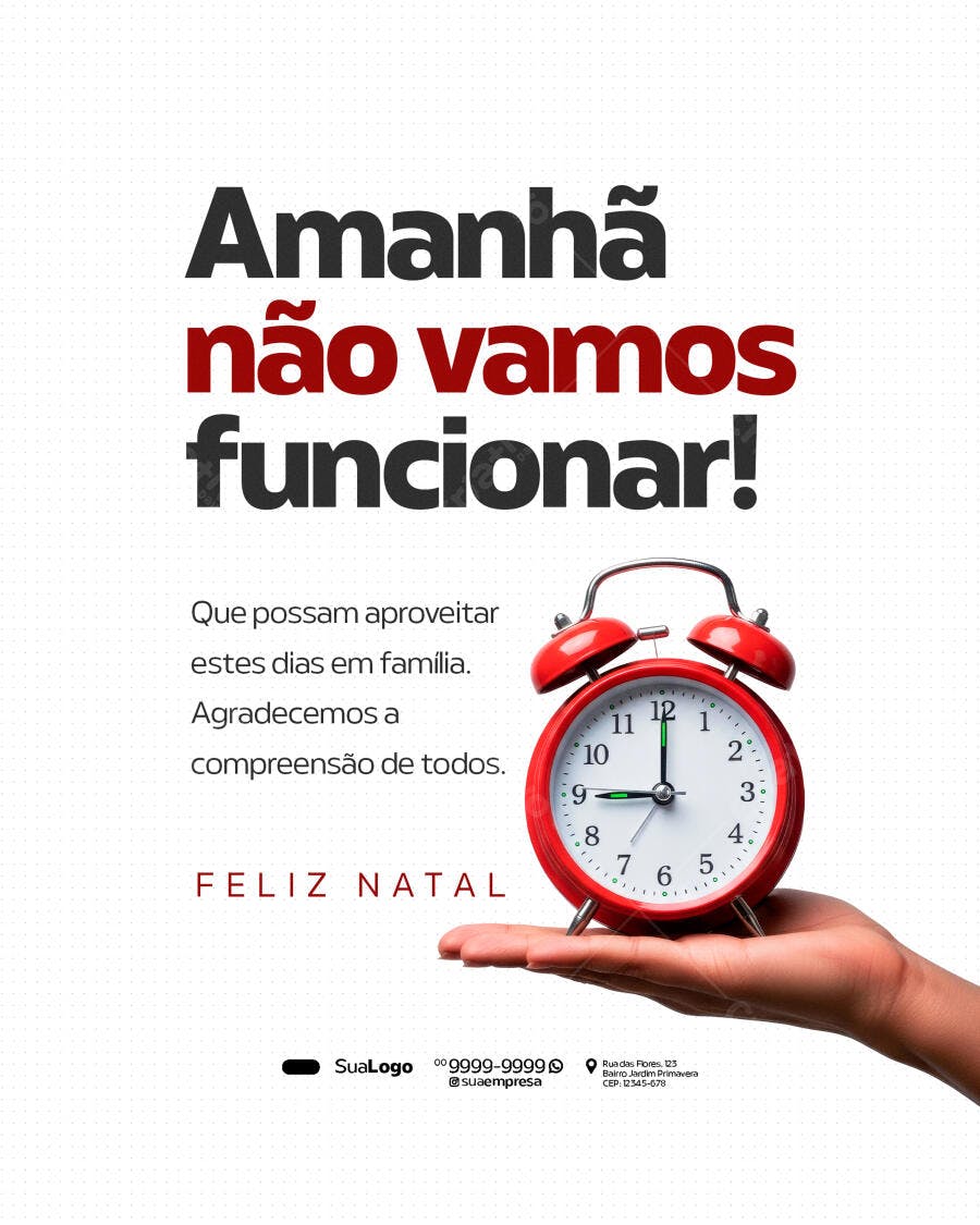 Post de Feliz Natal e Recesso com Relógio Vermelho PSD Editável