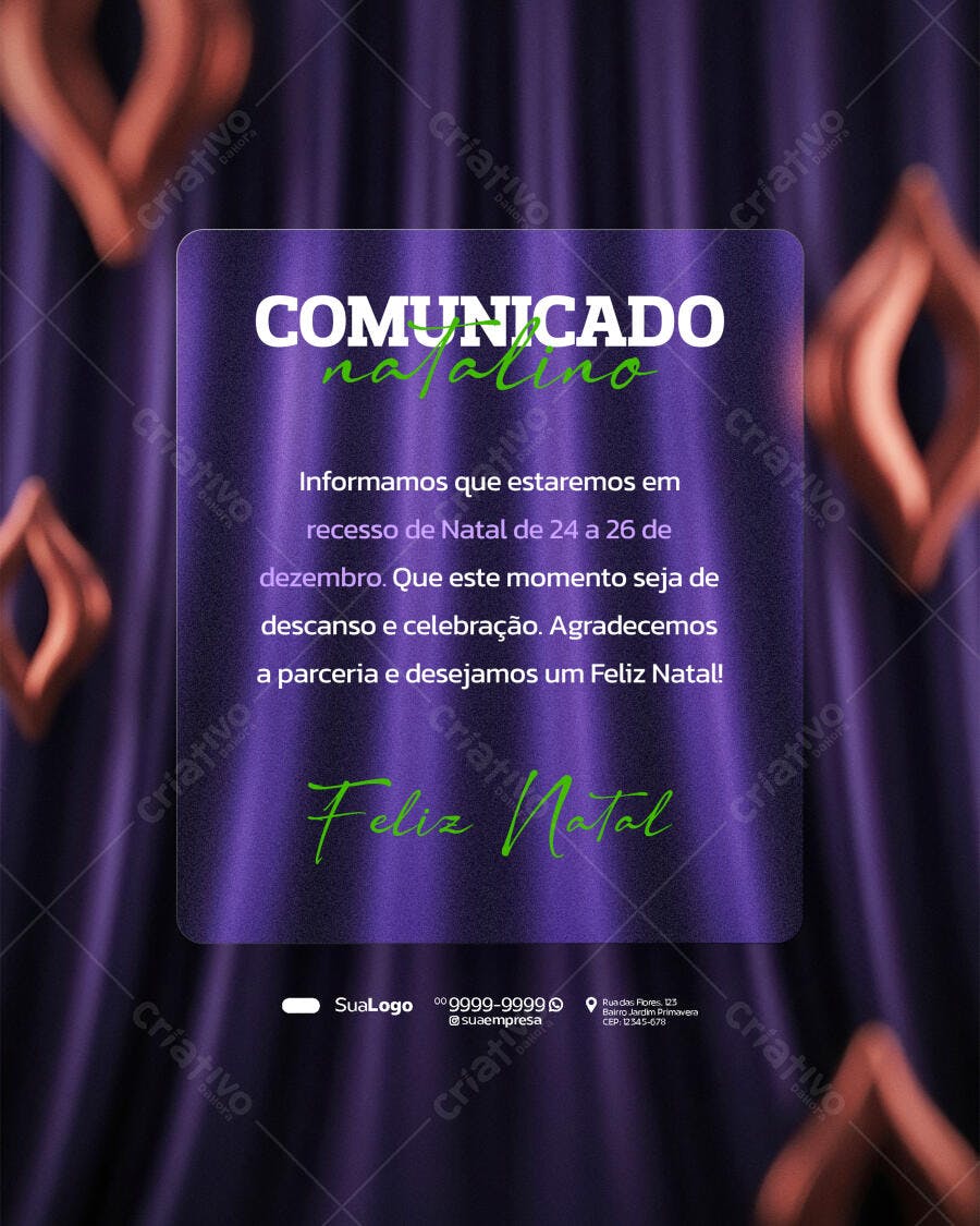 Comunicado Natalino para Recesso de Fim de Ano Psd Editável