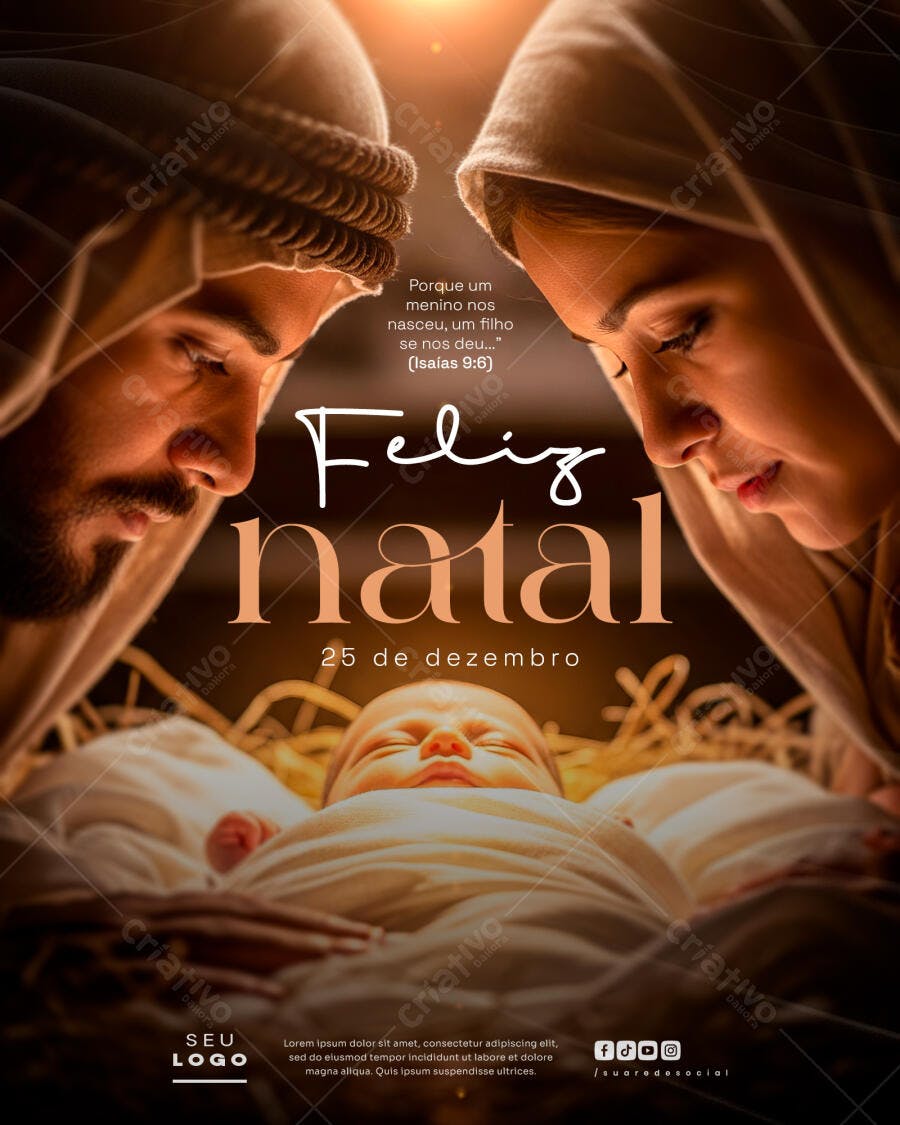 Flyer Feliz Natal com Nascimento de Jesus PSD Editável