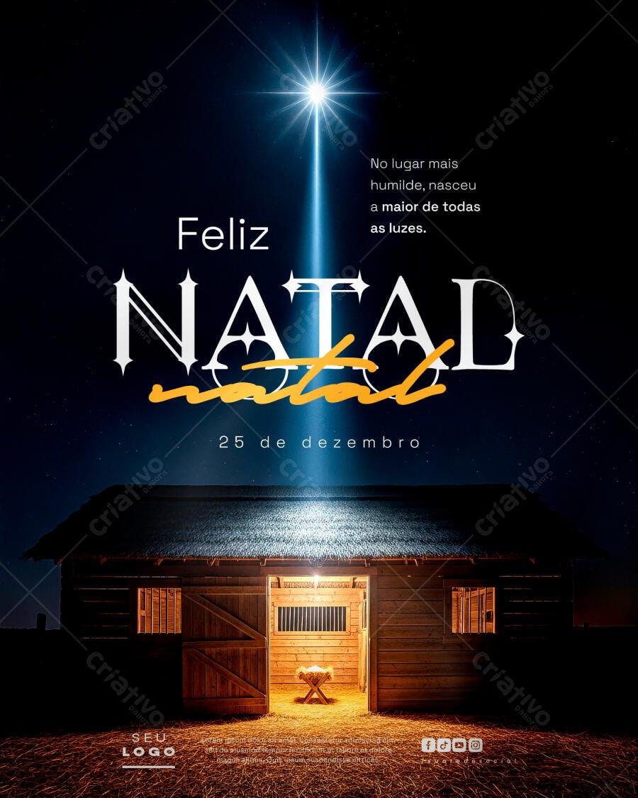 Flyer Feliz Natal com Estrela de Belém e Manjedoura PSD Editável