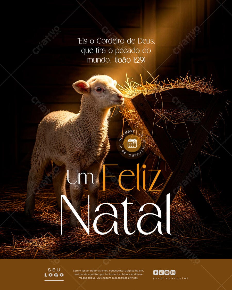 Post Natalino Um Feliz Natal Cordeiro PSD Editável