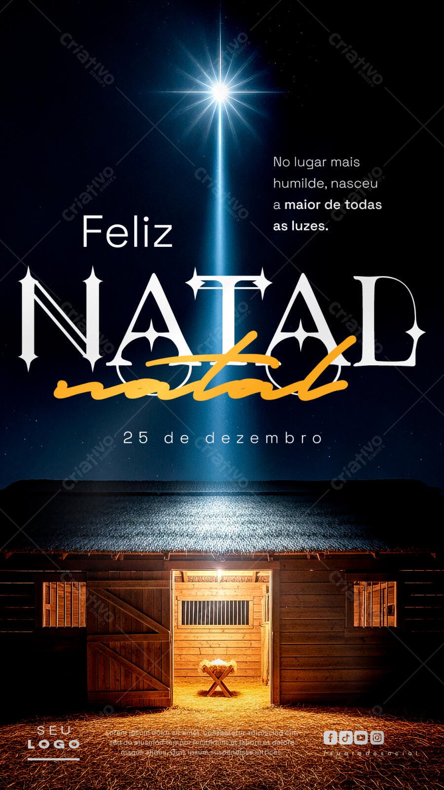 Flyer de Natal com Manjedoura e Estrela PSD Editável