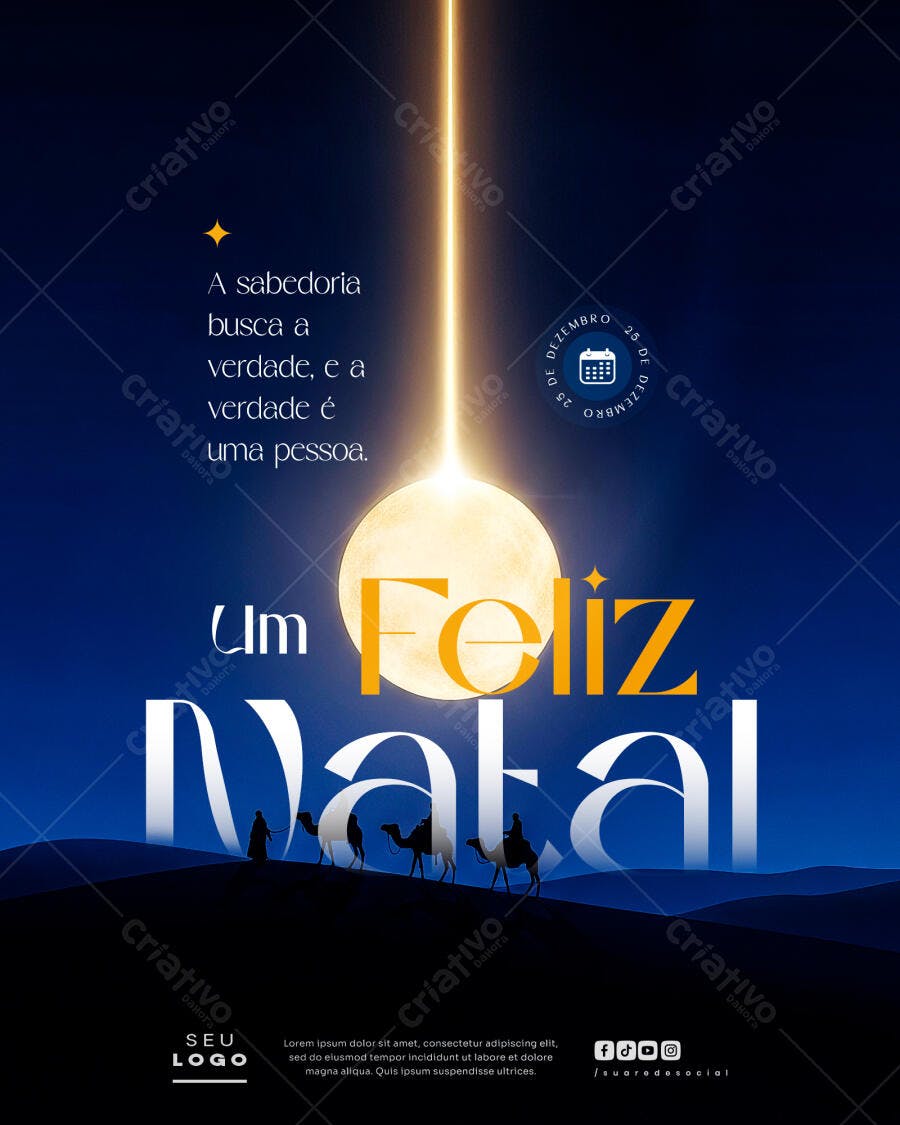 Flyer Feliz Natal Noturno Reis Magos PSD Editável