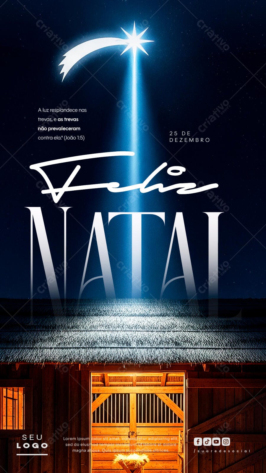 Flyer Feliz Natal com Manjedoura e Estrela de Belém Psd Editável