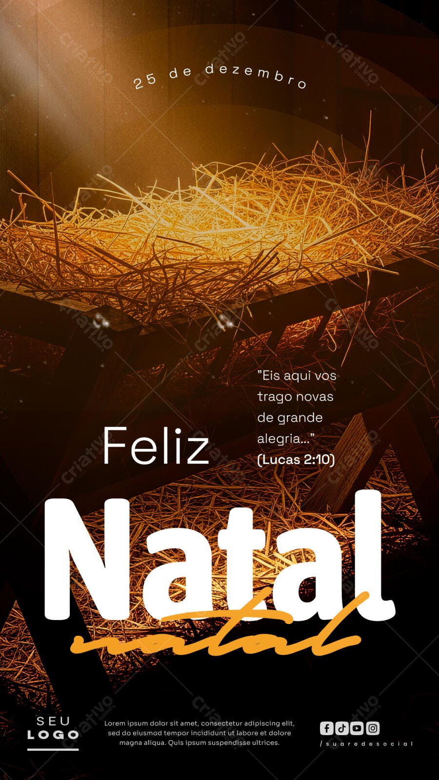 Flyer Feliz Natal Manjedoura com Feno PSD Editável