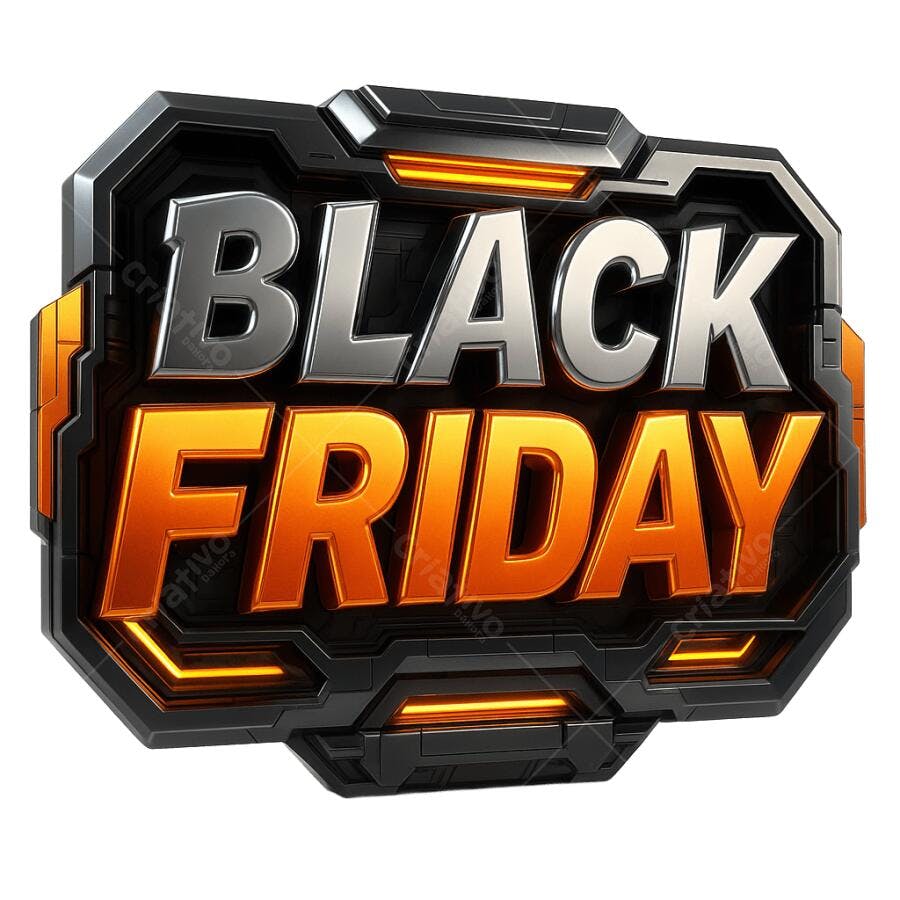 Título 3D Black Friday Metálico Laranja para Marketing PNG com fundo transparente