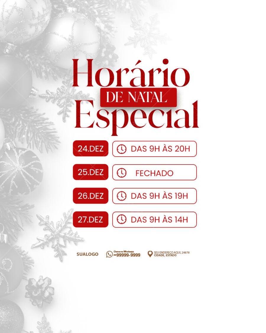 Flyer Horário de Natal para Comércio PSD Editável