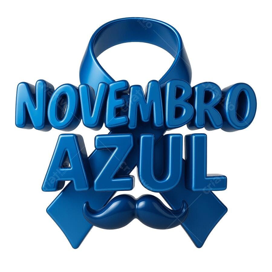 Elemento para Campanha Novembro Azul 3D com bigode e laço PNG com fundo transparente