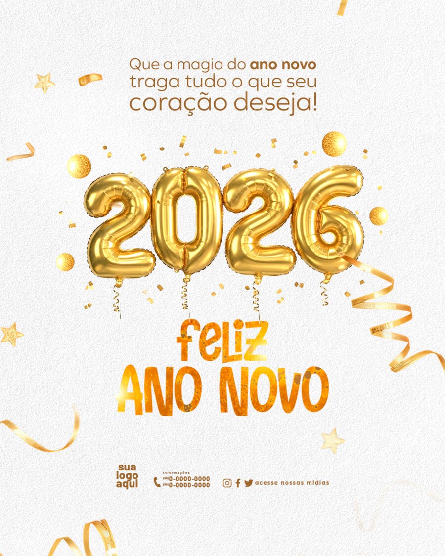 Post de Rede Social para Feliz Ano Novo 2026 PSD Editável