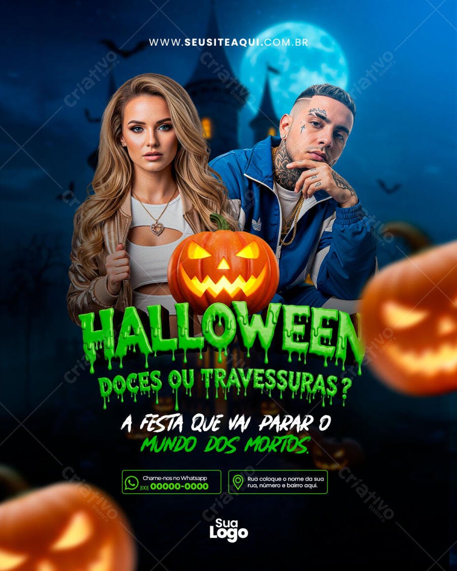 Flyer para Festa Halloween Doces ou Travessuras PSD Editável