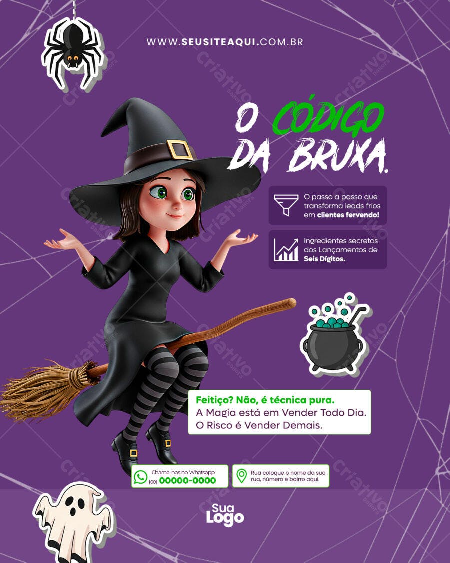 Flyer Marketing Digital O Código da Bruxa PSD Editável