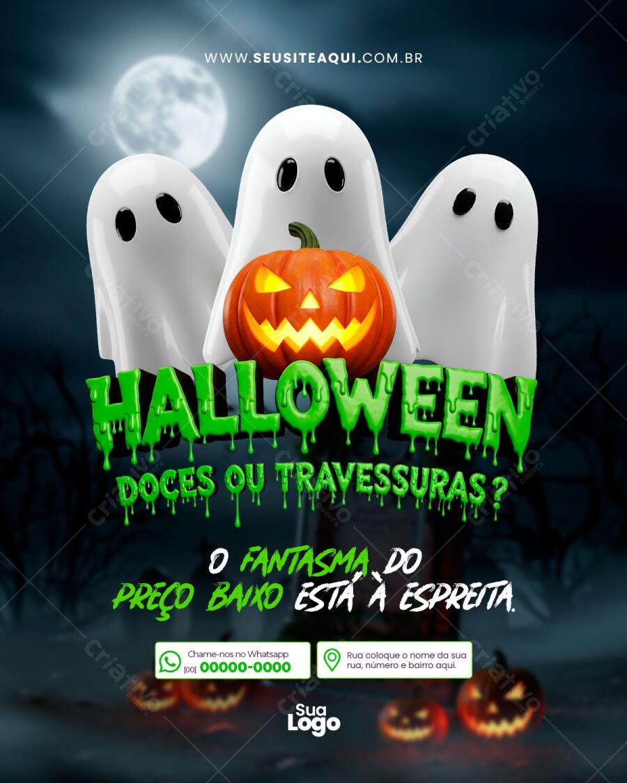Flyer Halloween Preço Baixo Doces ou Travessuras Psd Editável