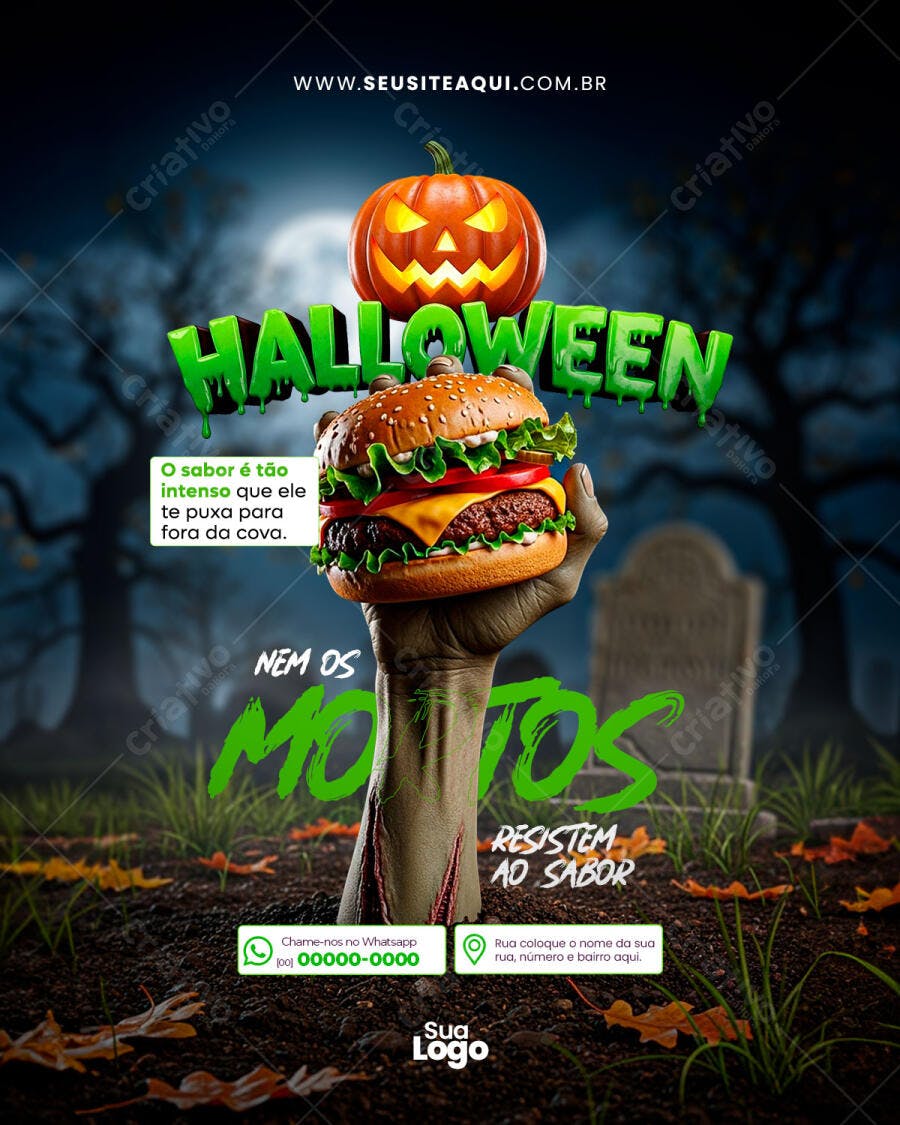 Flyer Halloween Hambúrguer Zumbi PSD Editável